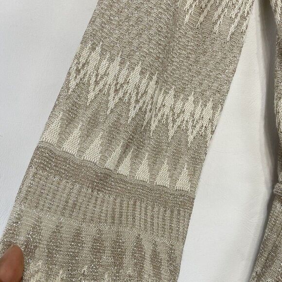 Jones New York Cardigan Sweater Sz PS Taupe Metallic Long Sleeve Top Tie Front - Picture 14 of 16